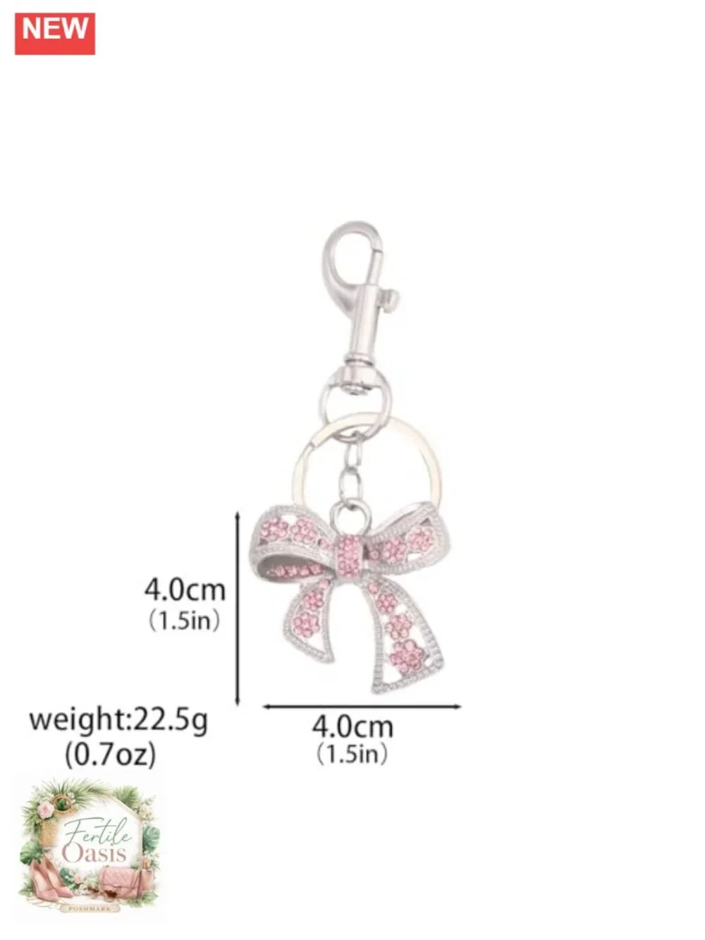 Sparkly Bow Keychain Rhinestone Bag Charm Purse Accessory Gold Plated